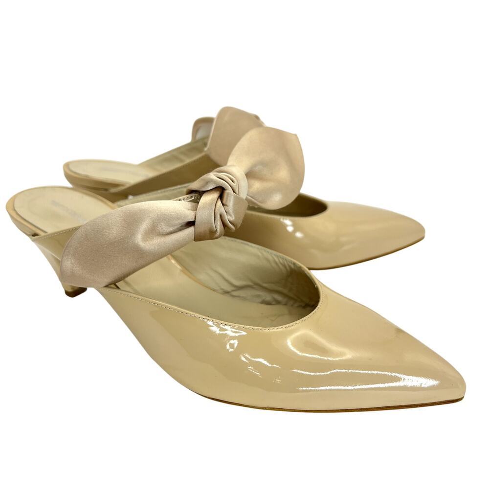 Intentionally Blank Nude Patent Leather Mules Heels Bow Pointed Toe 9 Slip On
